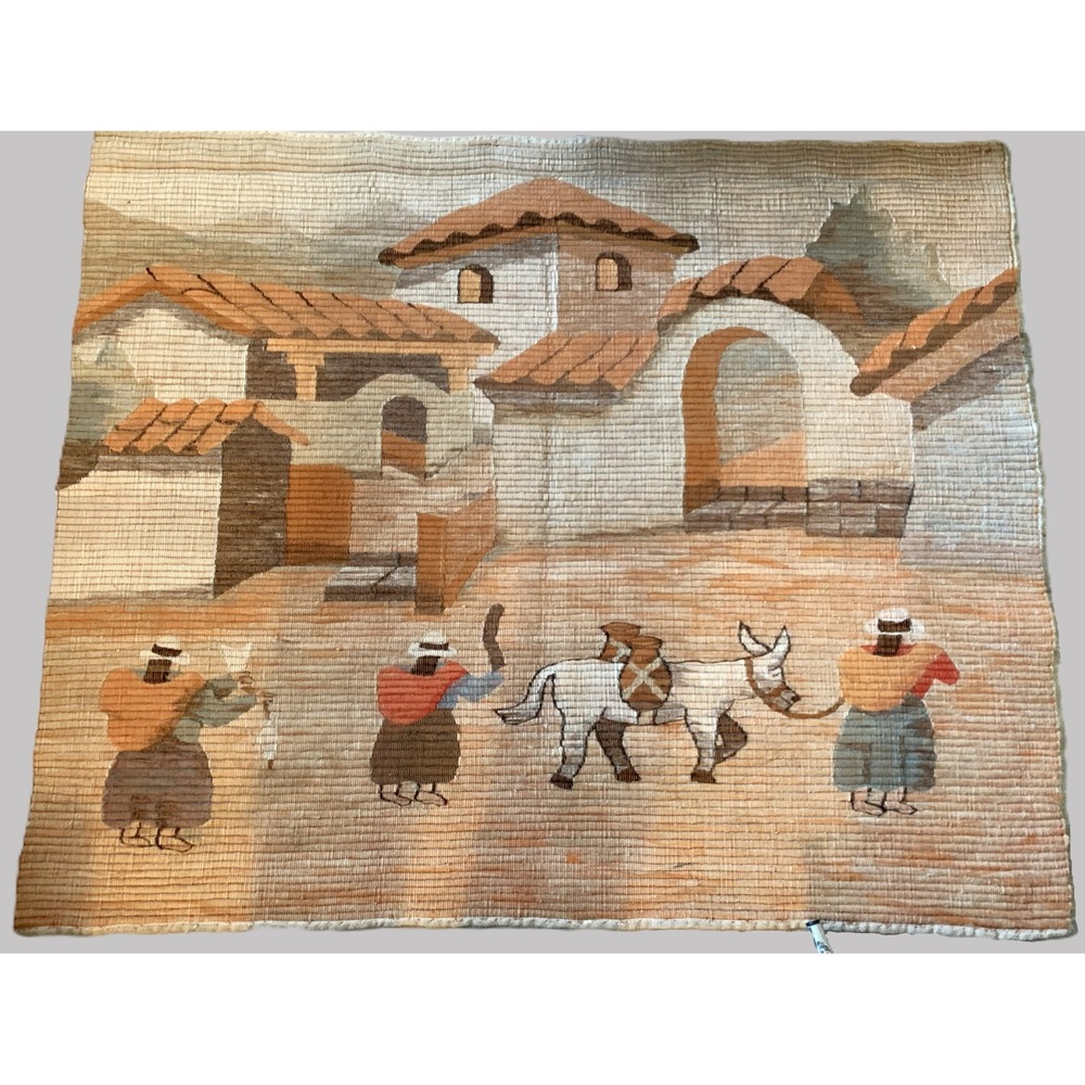 Alpaca Wool Peruvian Wall Hanging String Art Tapestry Latin Folk 48x40" Vtg 70's